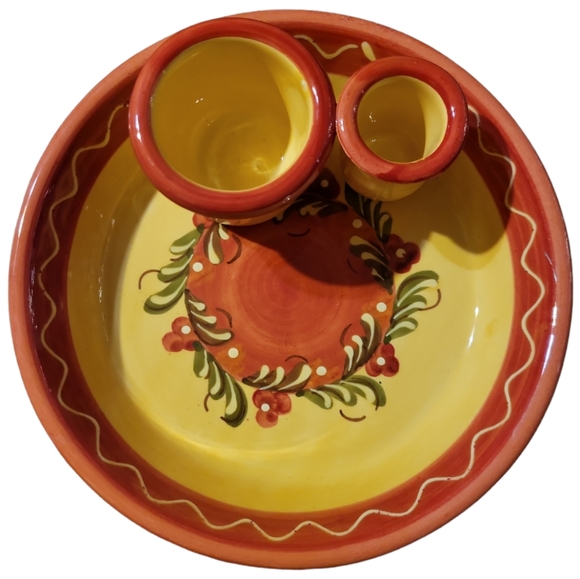 Vtg Olive Plate W/Pit & Pick Cups Hand Painted Spain Hacienda Myson - Picture 1 of 3